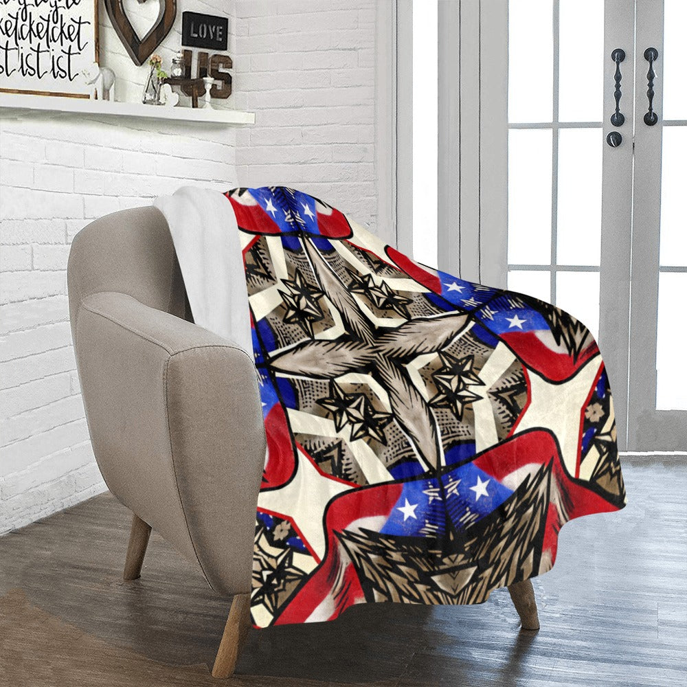 Patriotic Stars & Cross Kaleidoscope Pattern All-Over Print Ultra-Soft Micro Fleece Blanket 40"x50"