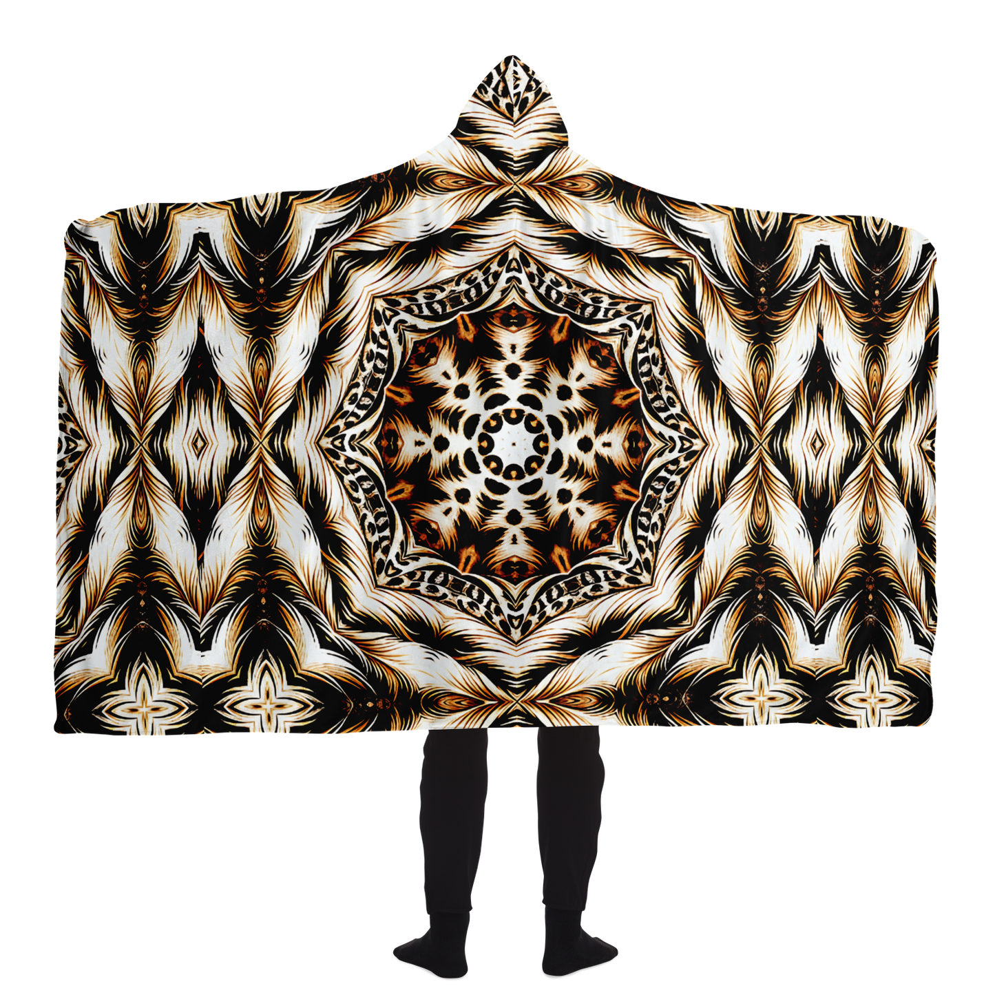 Men's Kaleidoscope Leopard Pattern All Over Print Hooded Blanket Micro Fleece
