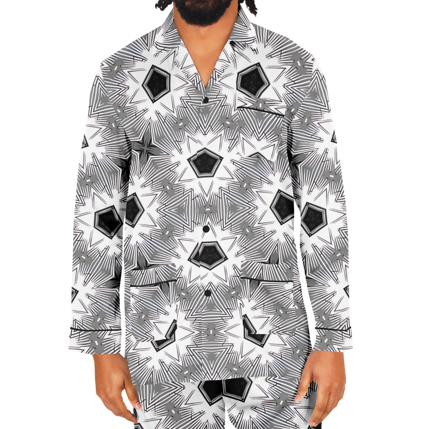 Men's Monochrome Tie-Dye Pattern Satin Pajamas
