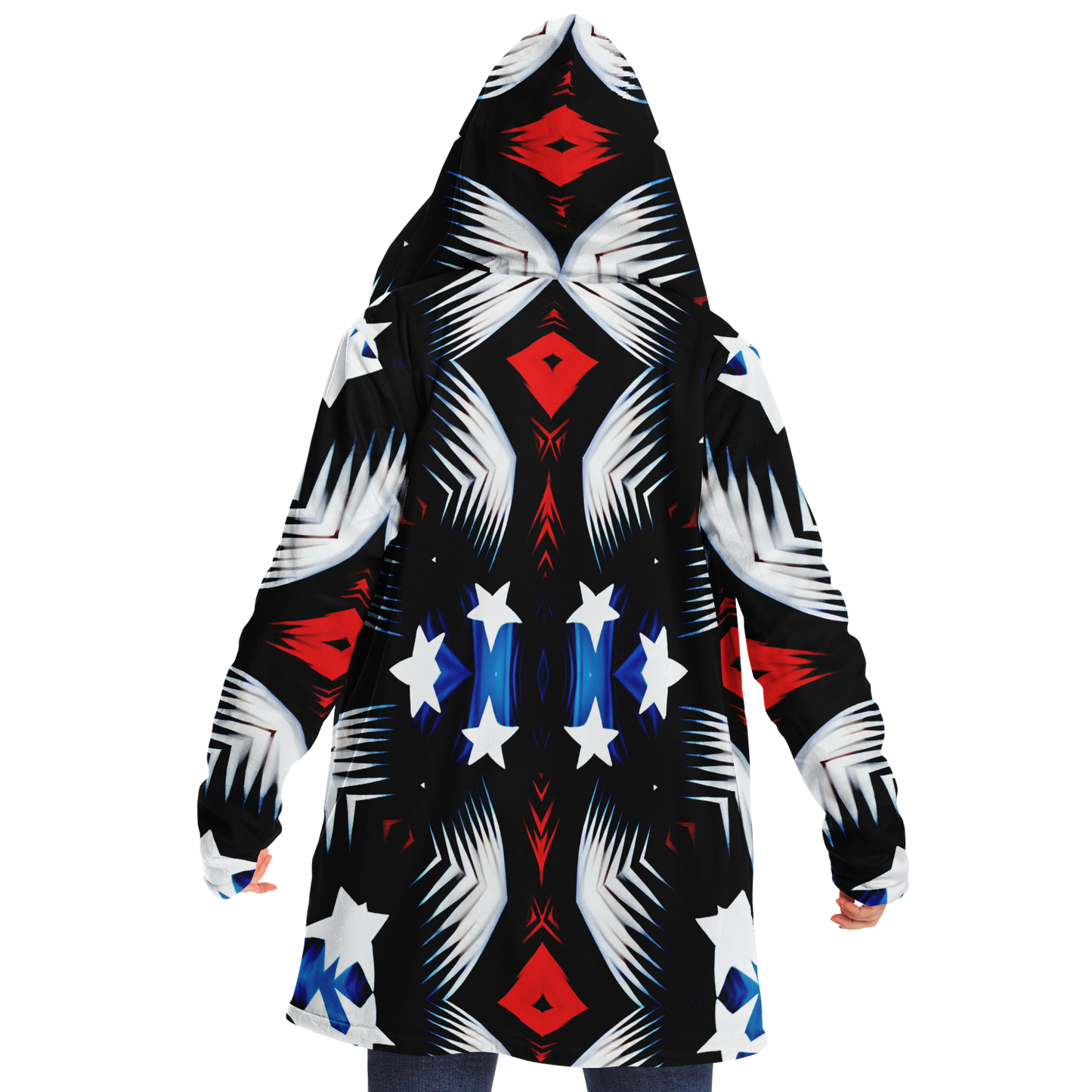 Women's Patriotic Starburst Pattern All-Over Print Microfleece Cloak