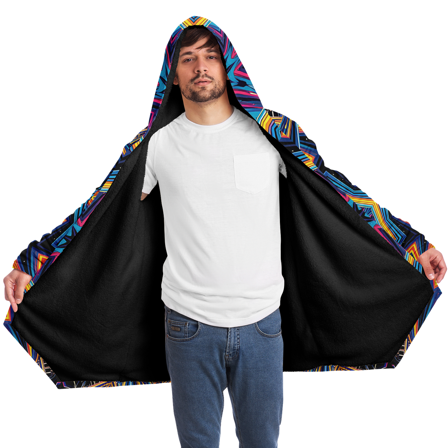 Men's Kaleidoscope Geometric Pattern All Over Print Microfleece Cloak