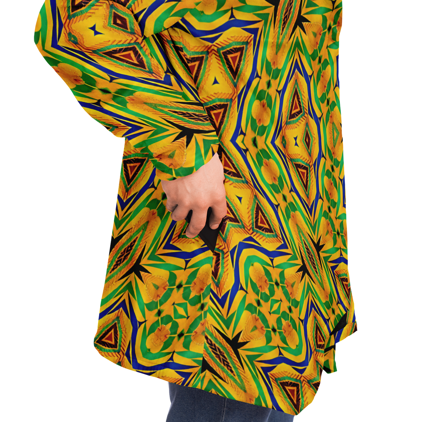 Men's Vibrant Yellow Green Geo Kente Pattern All-Over Print Microfleece Cloak