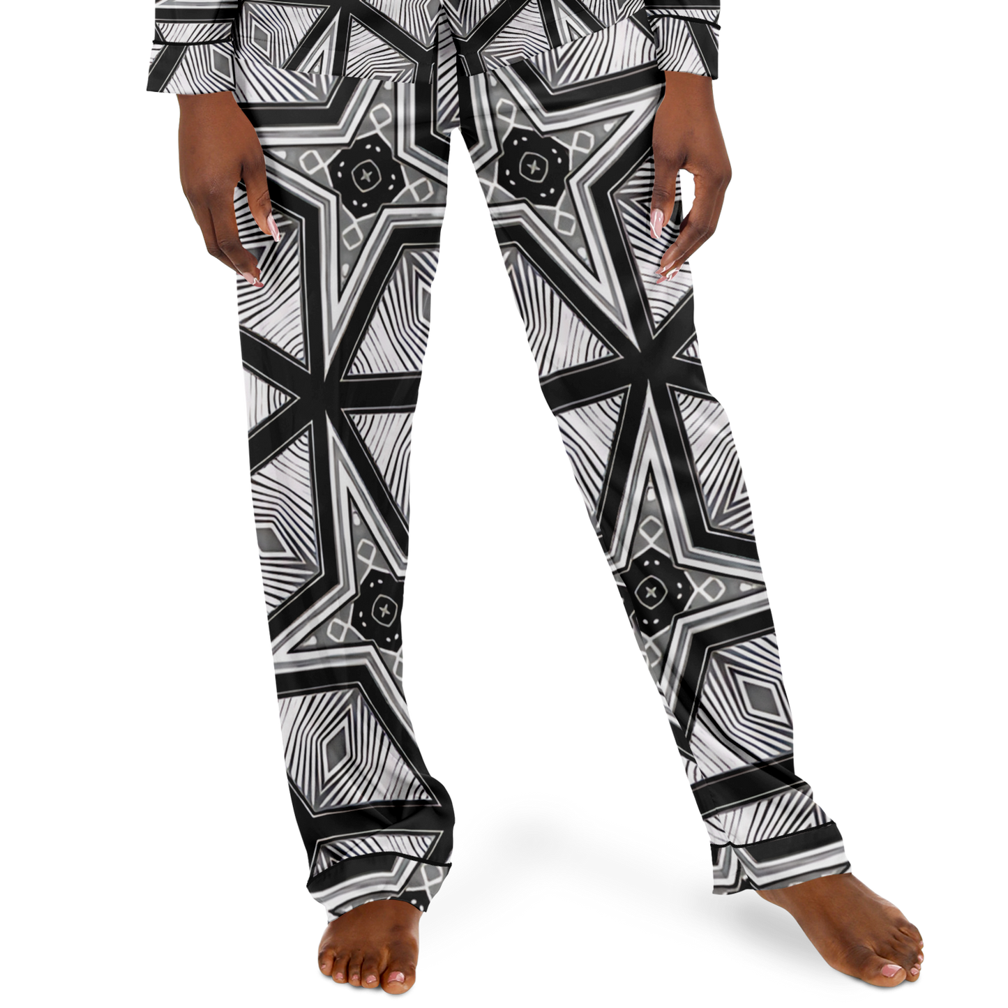 Women's  Geometric Star Grid Satin Pajamas
