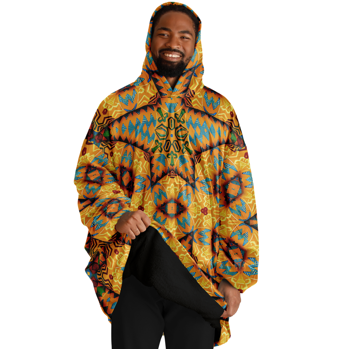 Men's Golden Geometric Mosaic Pattern Snug Hoodie