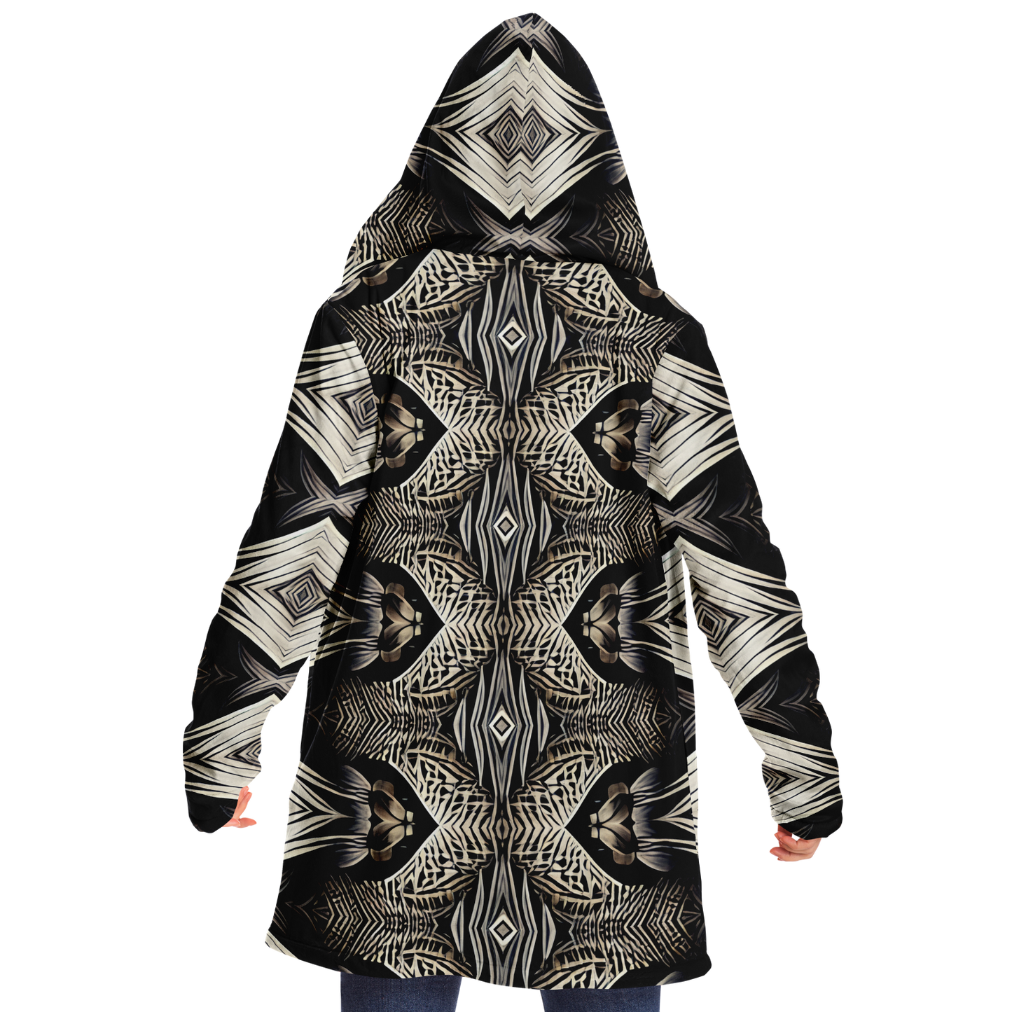 Women's Monochrome Geometric Kaleidoscope Pattern All Over Print Microfleece Cloak