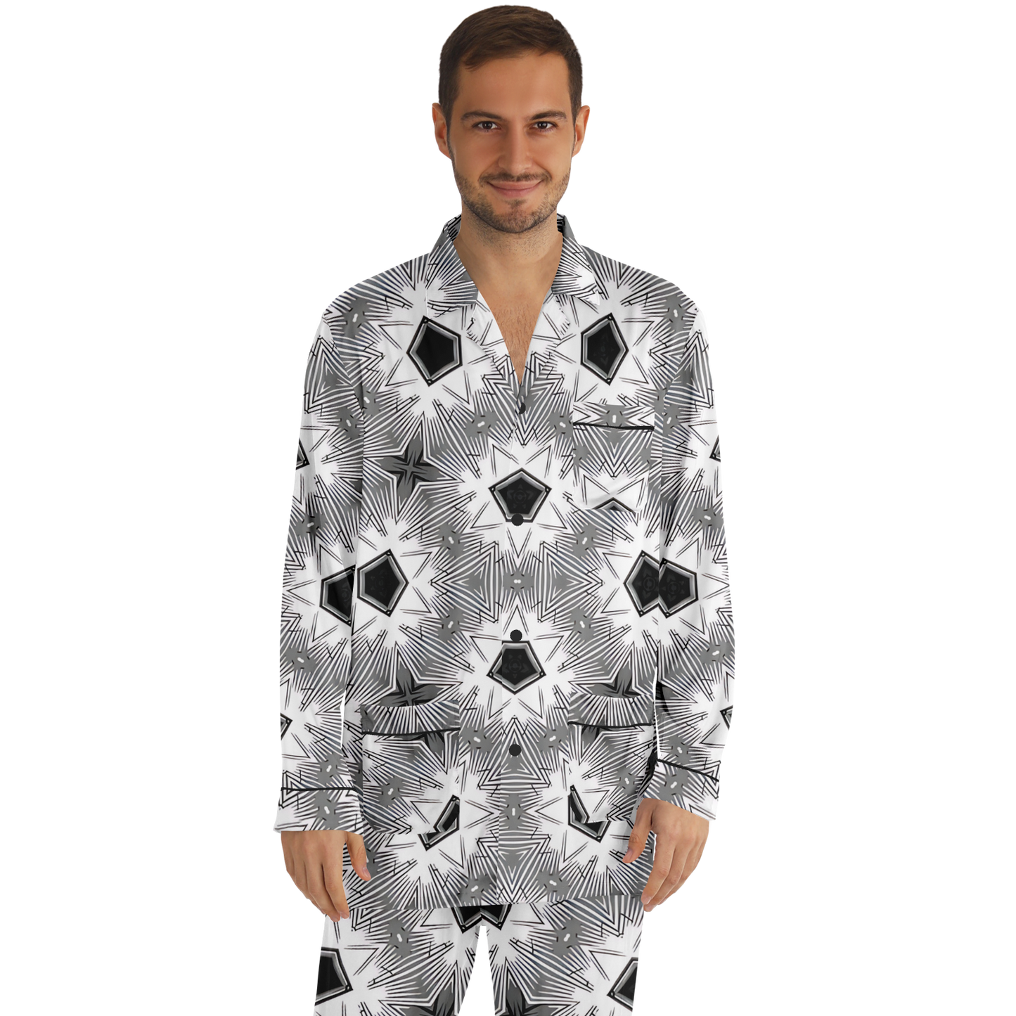 Men's Monochrome Tie-Dye Pattern Satin Pajamas