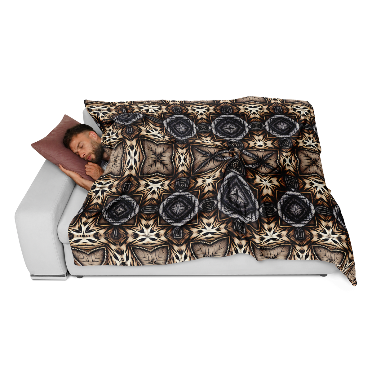 Men's Geometric Kaleidoscope Brown Pattern All Over Print Flannel Blanket Poncho
