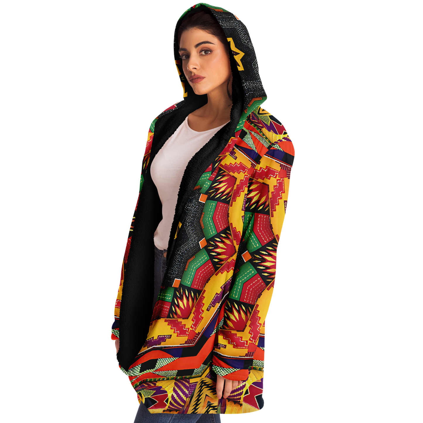 Women's Kaleidoscope Tribal Pattern All Over Print Microfleece Cloak