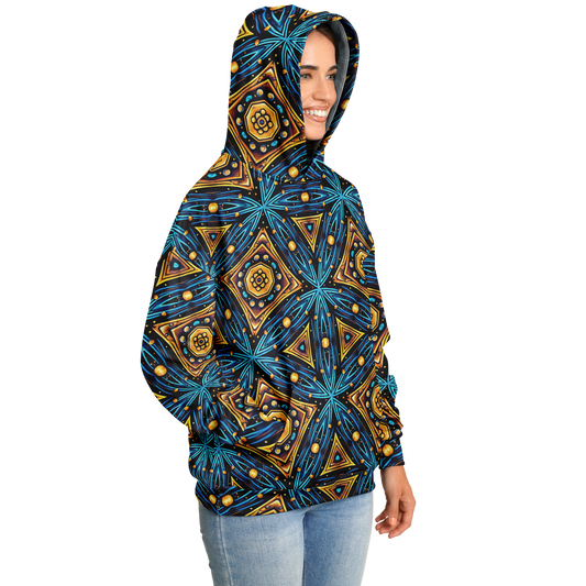 Women's Blue & Gold Geometric Pattern All Over Print Heavyweight Oversized Hoodie