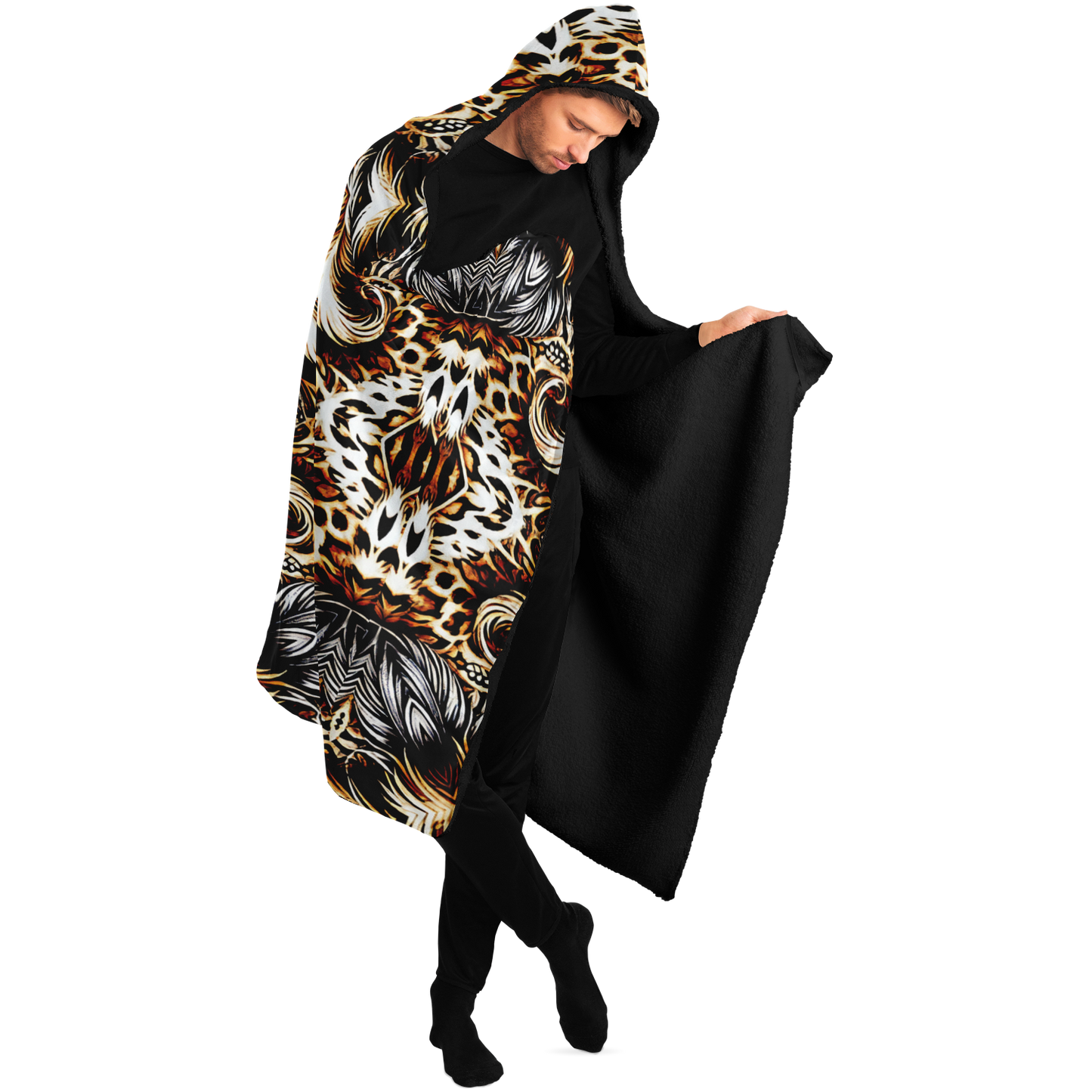 Men's Leopard Kaleidoscope Pattern All-Over Print Hooded Blanket Micro Fleece