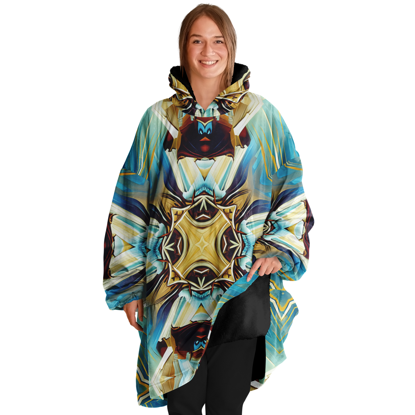 Women's Abstract Teal & Gold Pattern All Over Print Snug Hoodie
