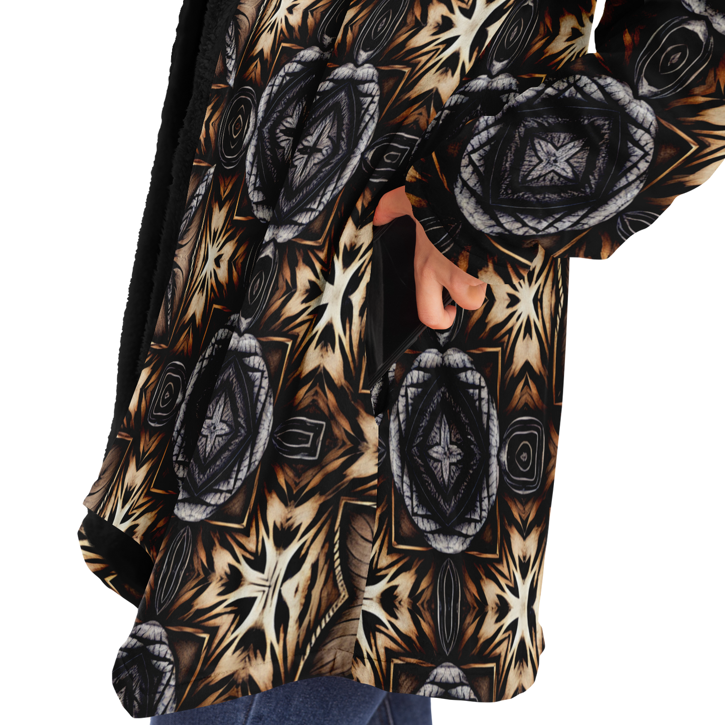 Women's Geometric Kaleidoscope Brown Pattern All Over Print Microfleece Cloak