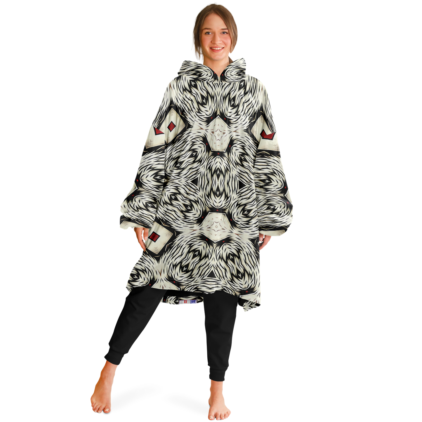 Women's Black & White Abstract Pattern All Over print Snug Hoodie