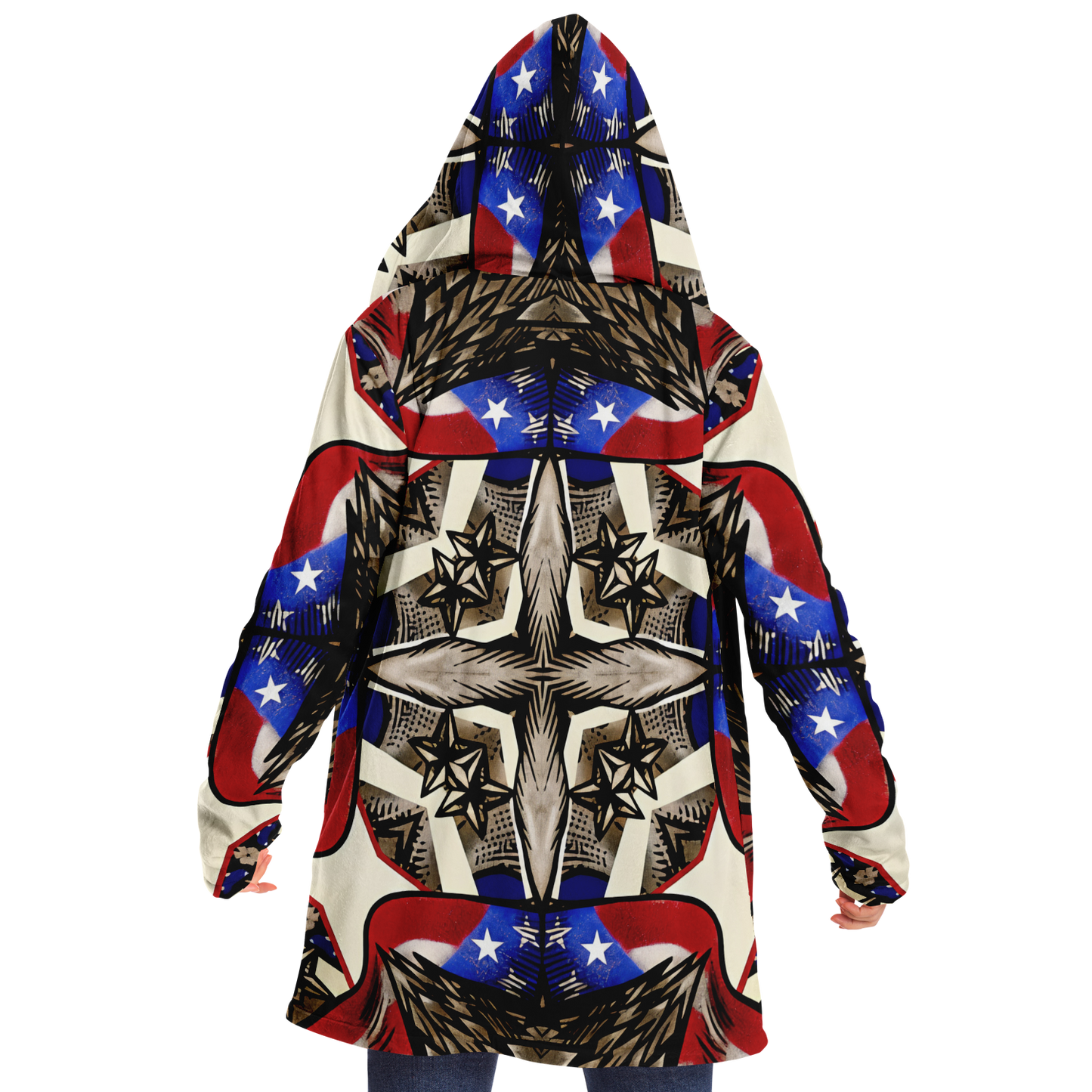 Women's Patriotic Star Kaleidoscope Pattern All-Over Print Microfleece Cloak