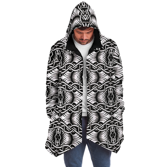 Men’s Black Intricate Silver Chain Tattoo Pattern High Microfleece Cloak