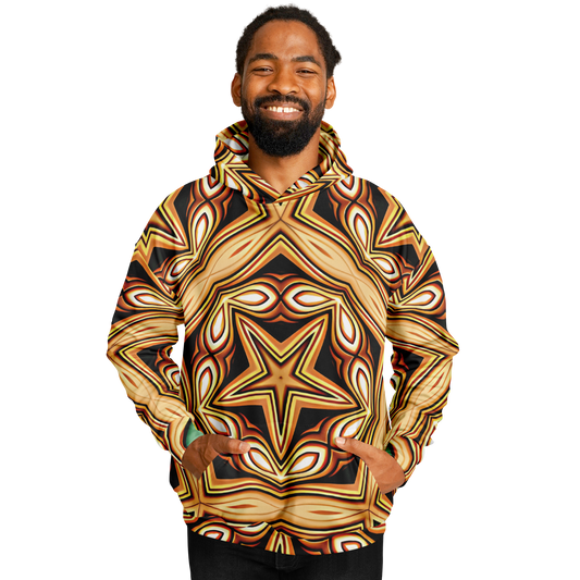 Men's Retro Geometric Brown & Teal Pattern Heavyweight Oversized Hoodie