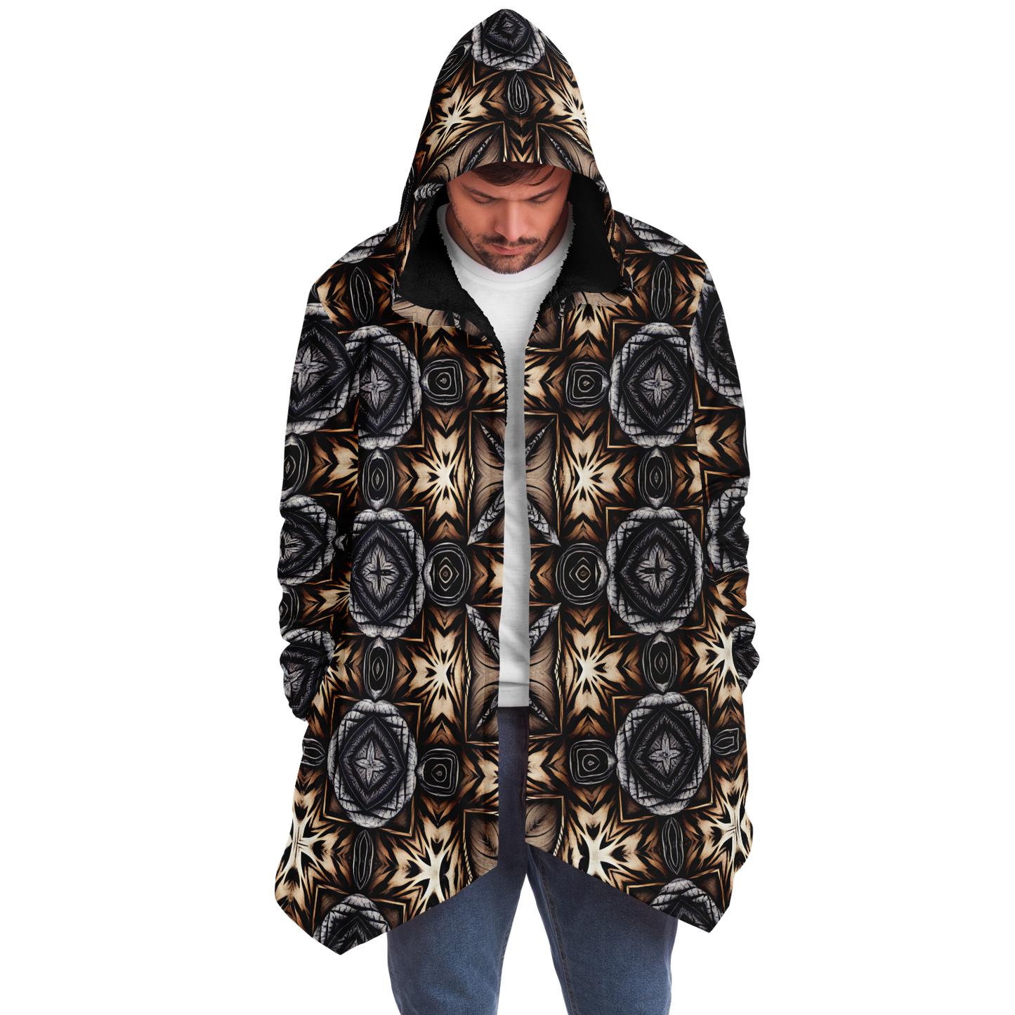 Men's Geometric Kaleidoscope Brown Pattern All Over Print Microfleece Cloak
