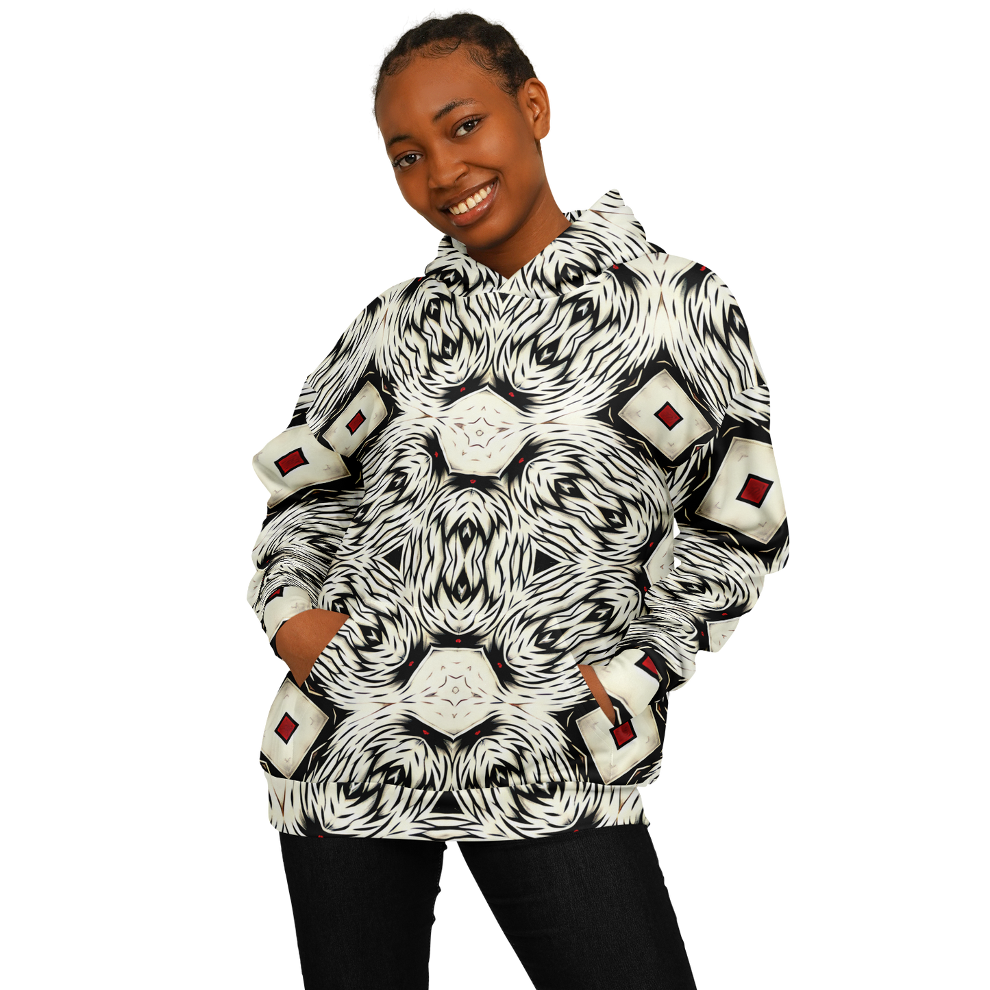 Women's Black & White Abstract Pattern All Over print Heavyweight Oversized Hoodie