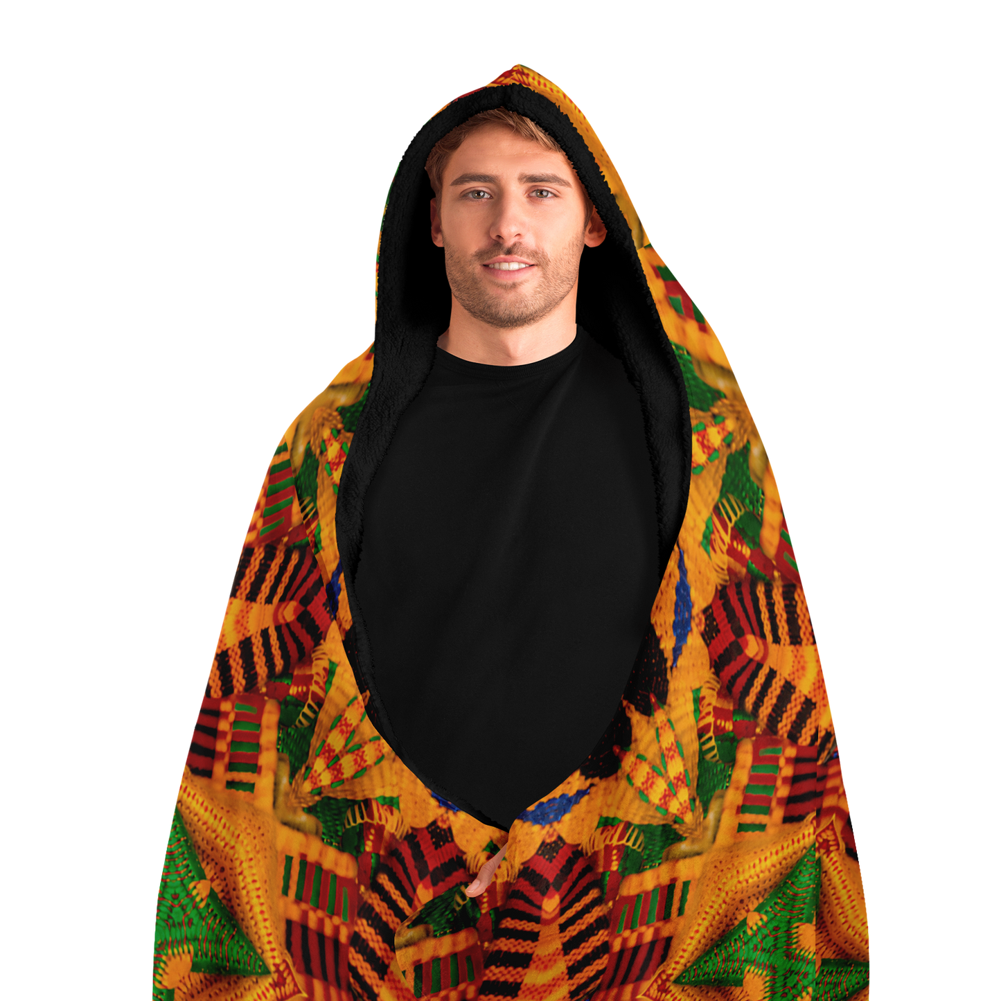 Men's Vibrant Orange & Blue Geometric Pattern Hooded Blanket Micro Fleece