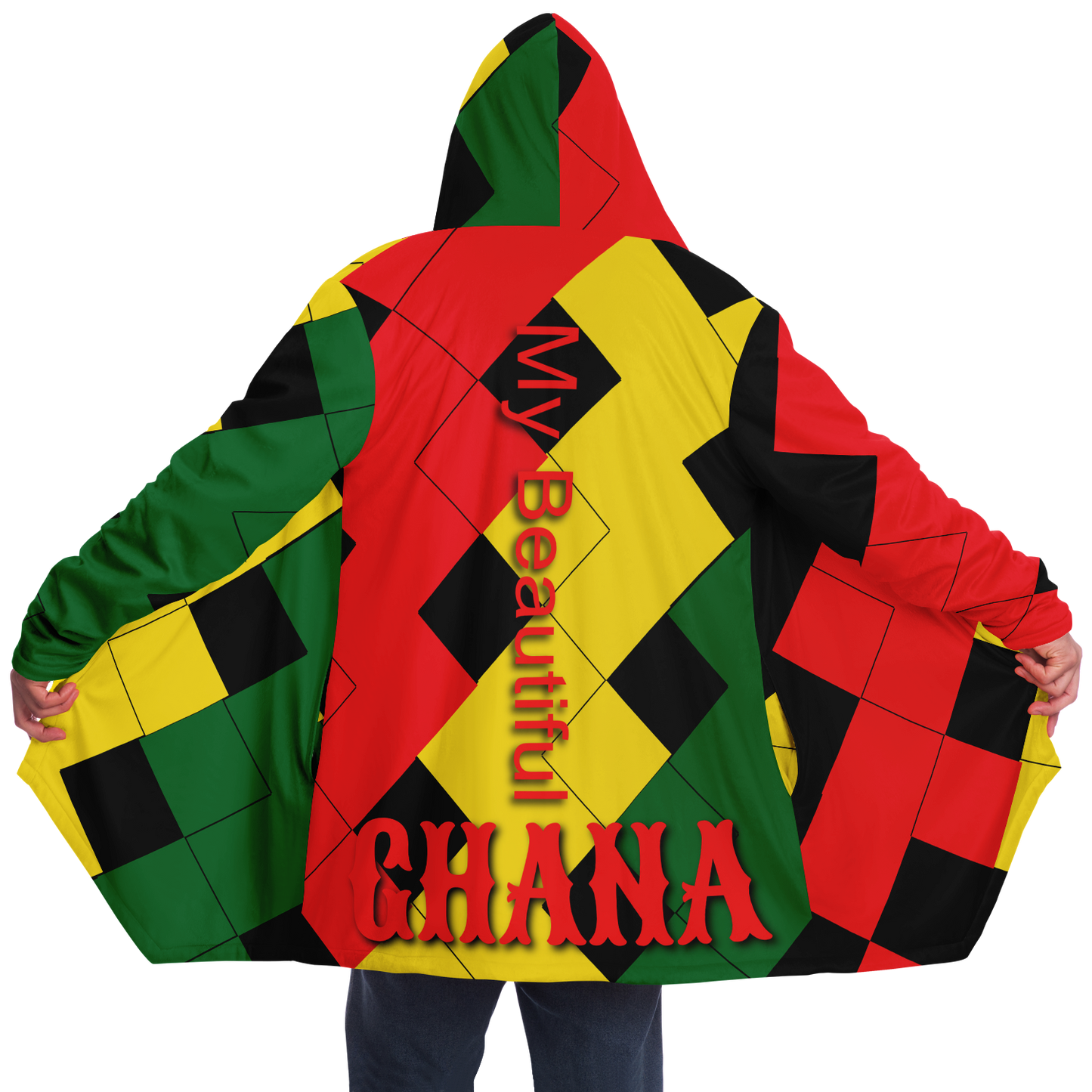 Men's Red Yellow Green and Black Stars Microfleece Cloak