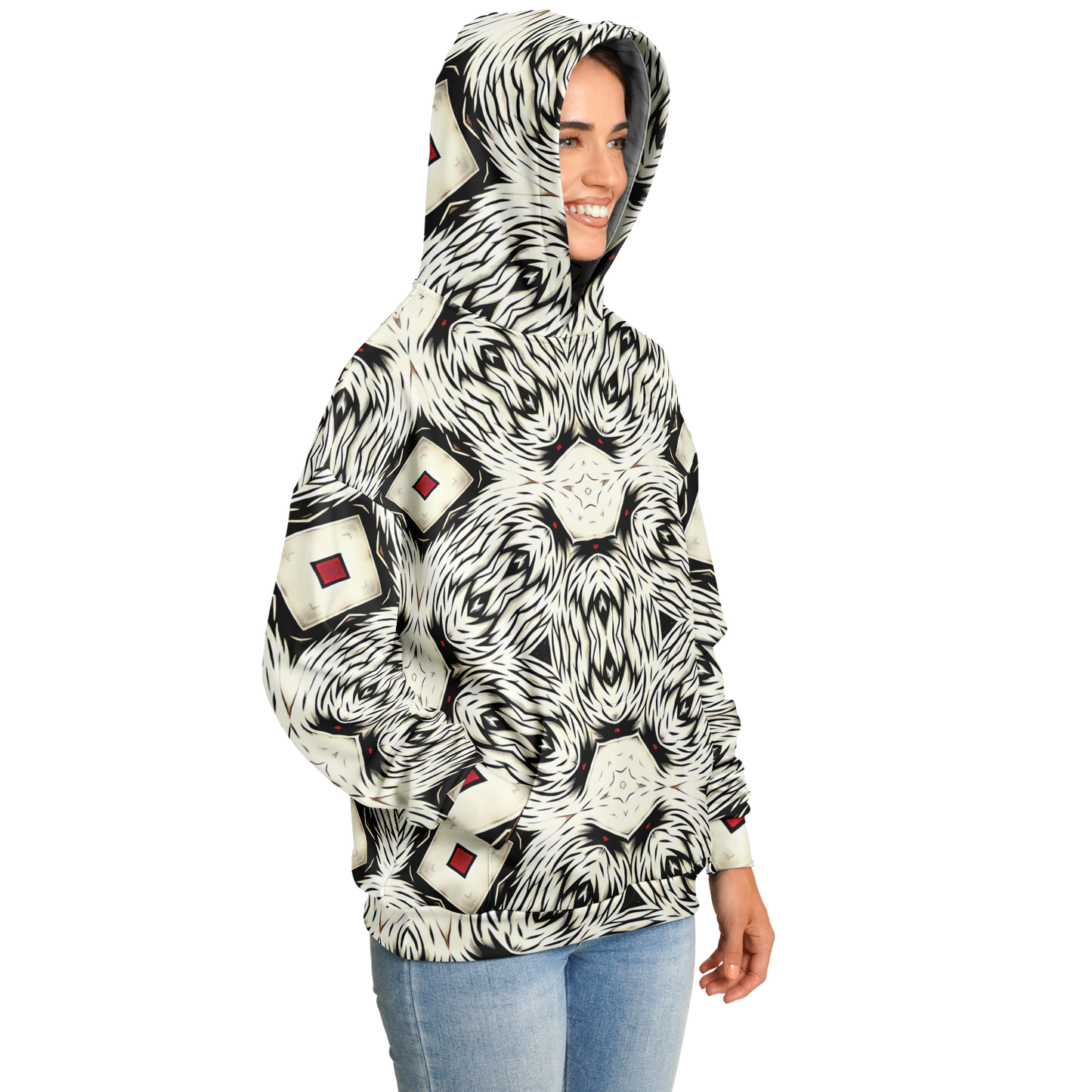 Women's Black & White Abstract Pattern All Over print Heavyweight Oversized Hoodie