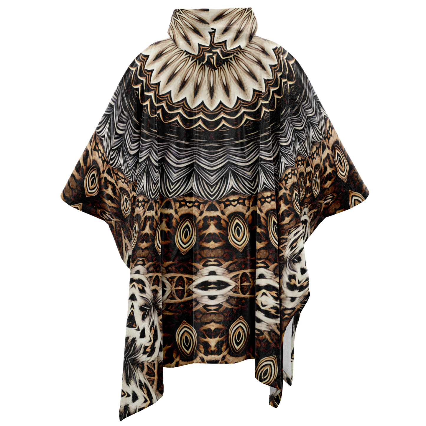 Women's Kaleidoscope Mandala Pattern  All-Over Print Flannel Blanket Poncho