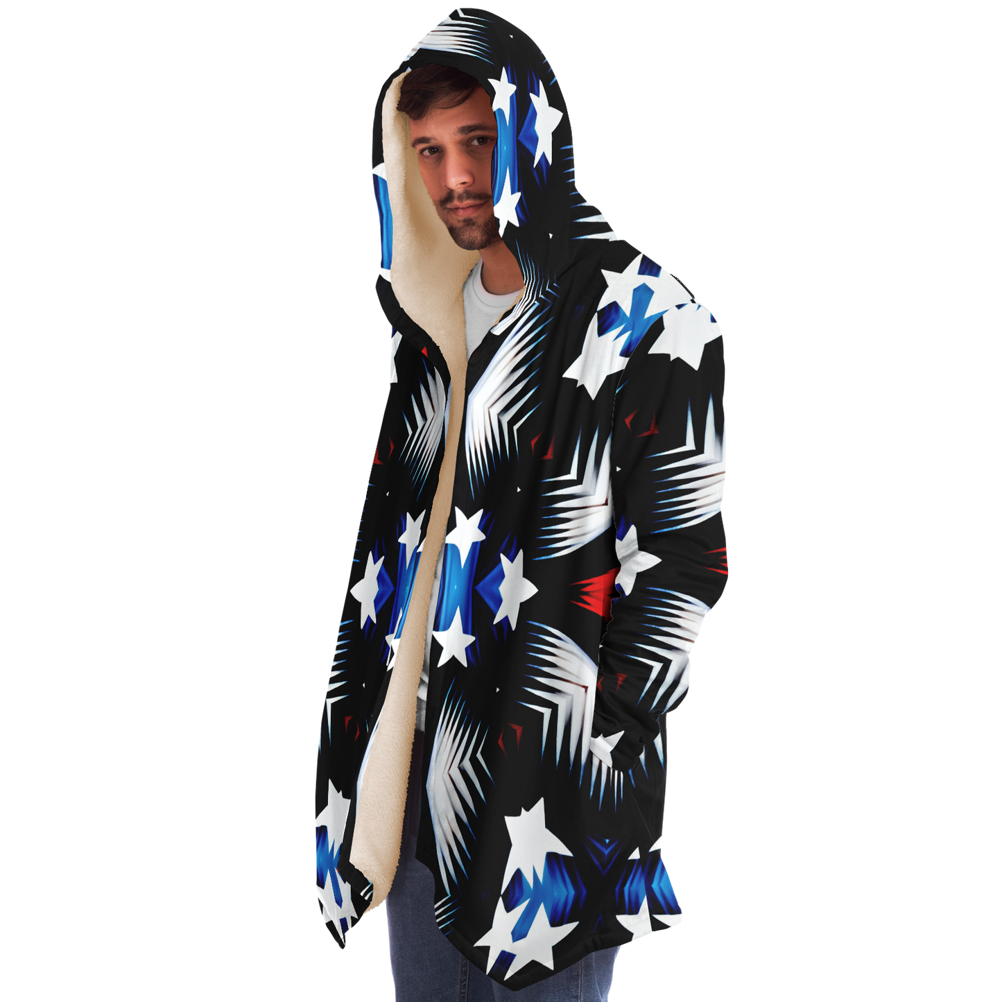 Men's Patriotic Starburst Pattern All-Over Print Men's All Over Print Microfleece Cloak