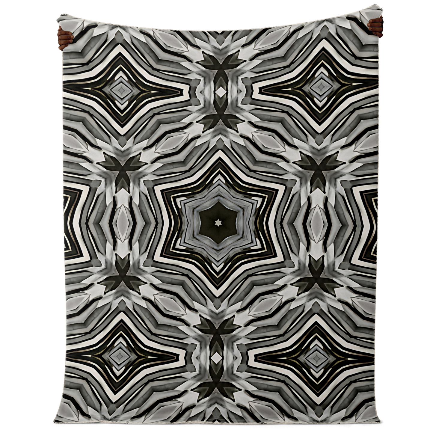 Blanket - Monochrome Kaleidoscope Pattern Premium Microfleece Blanket