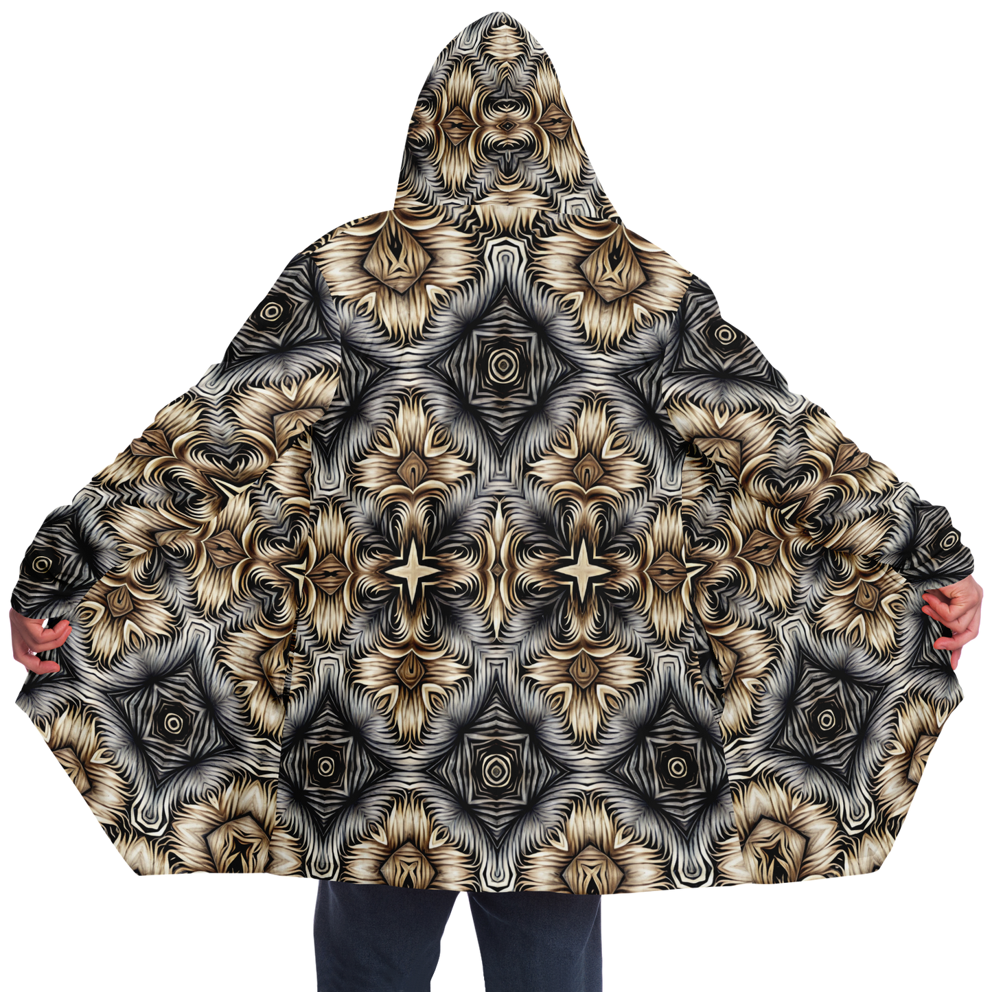 Men's Neutral Geometric Floral Pattern All Over print Microfleece Cloak