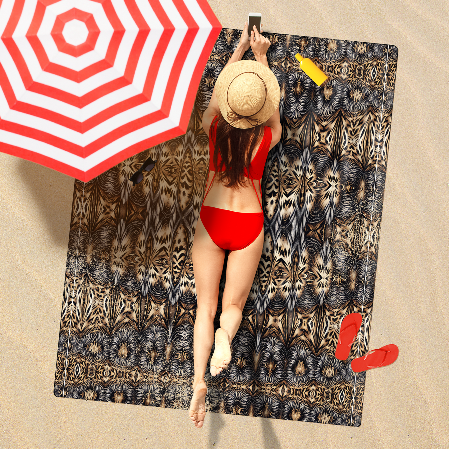 Leopard Trendy Geometric Pattern All-Over Print Freeform Beach Towel