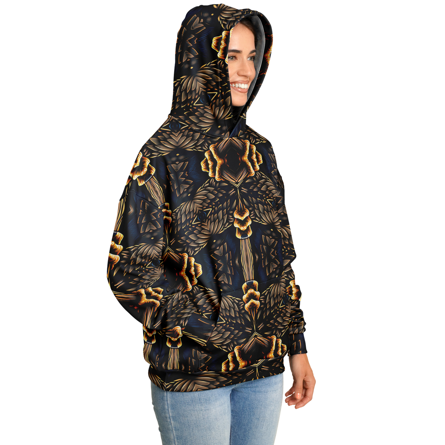 Women's Geometric Gold & Black Pattern Heavyweight Oversized Hoodie