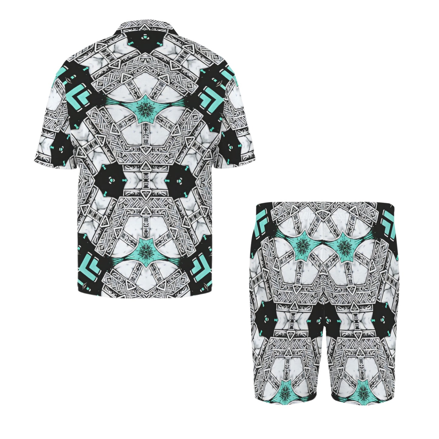 Men's Kaleidoscope Geo Pattern All Over Print V-Neck Short Pajama Set