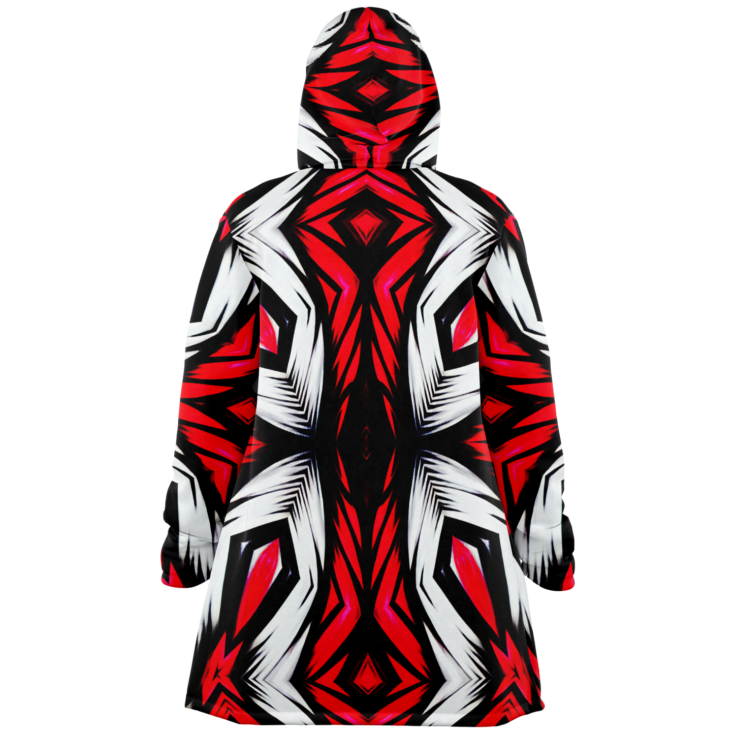 Women's Abstract Red, White & Black Pattern All-Over Print Microfleece Cloak
