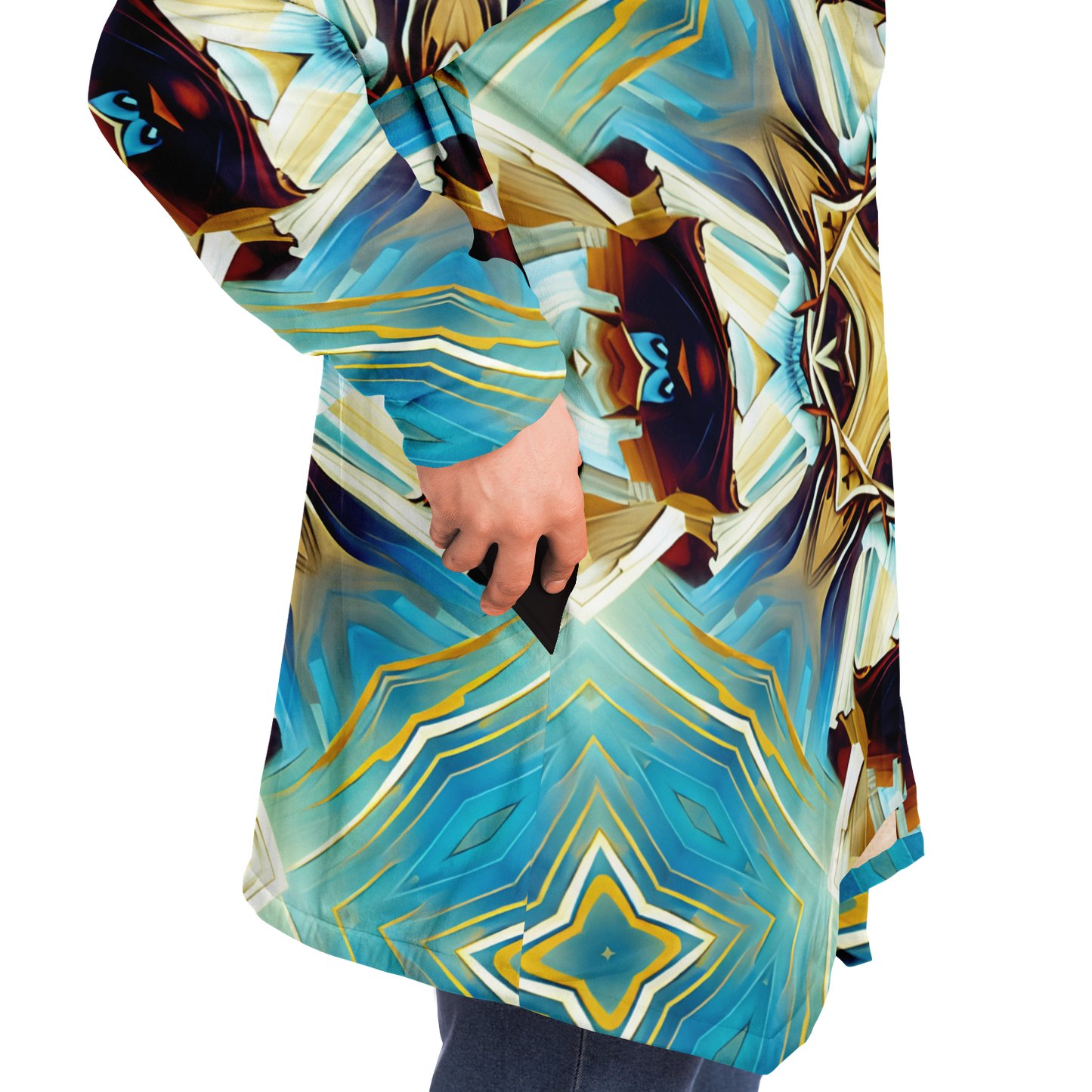Men's Abstract Teal & Gold Pattern All Over Print Microfleece Cloak