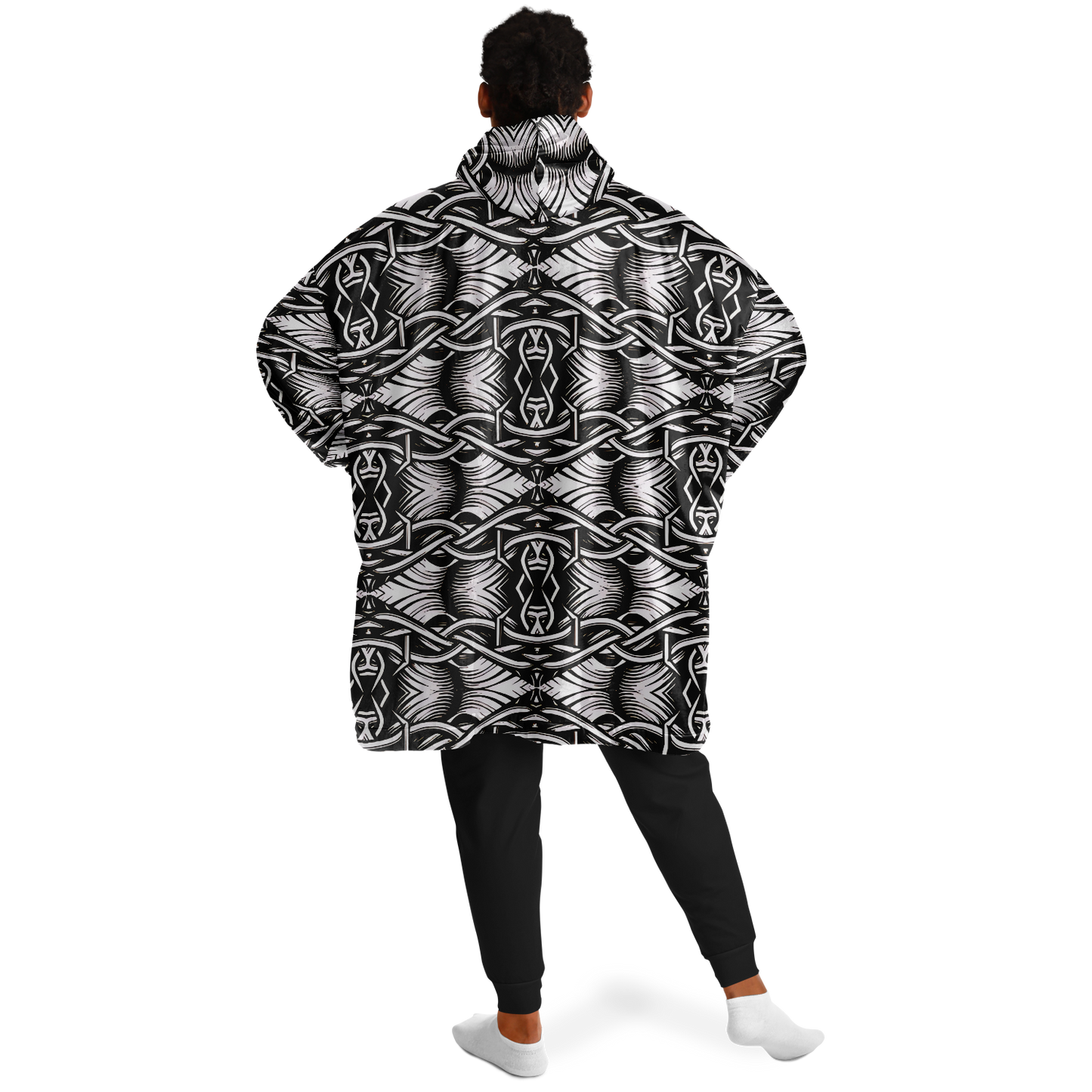 Men’s Black Intricate Silver Chain Tattoo Pattern High Snug Hoodie