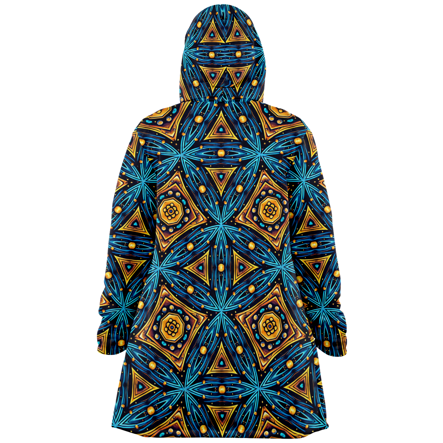 Women's Blue & Gold Geometric Pattern All Over Print Microfleece Cloak