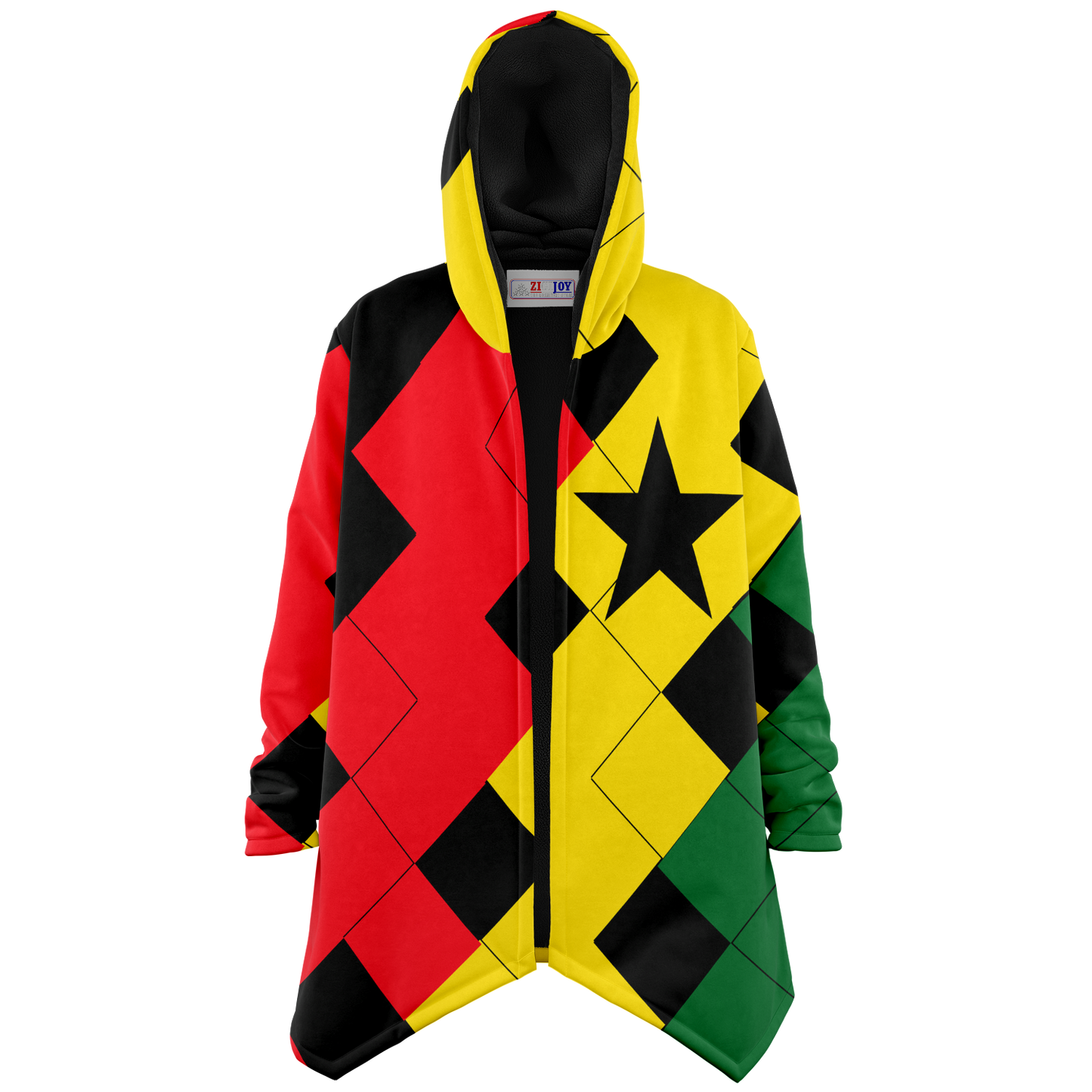 Men's Red Yellow Green and Black Stars Microfleece Cloak