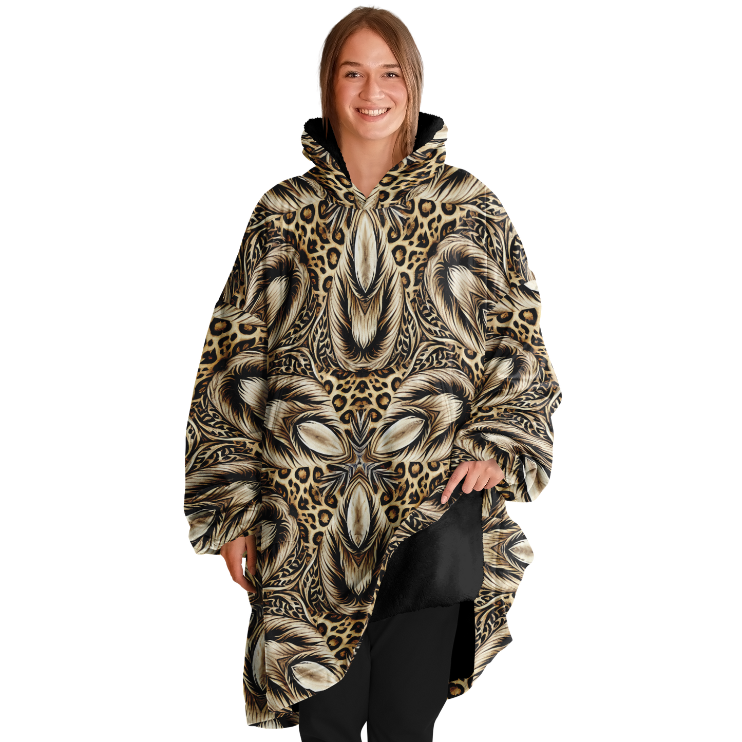 Women's Leopard Kaleidoscope Pattern All-Over Print Snug Hoodie