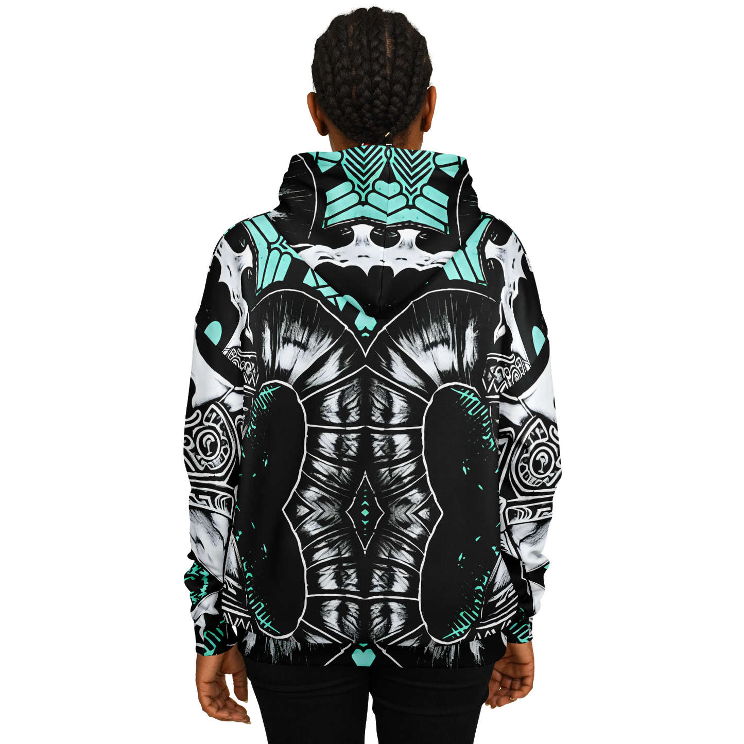 Women's Black White & Green Geo Pattern All Over Print Heavyweight Oversized Hoodie