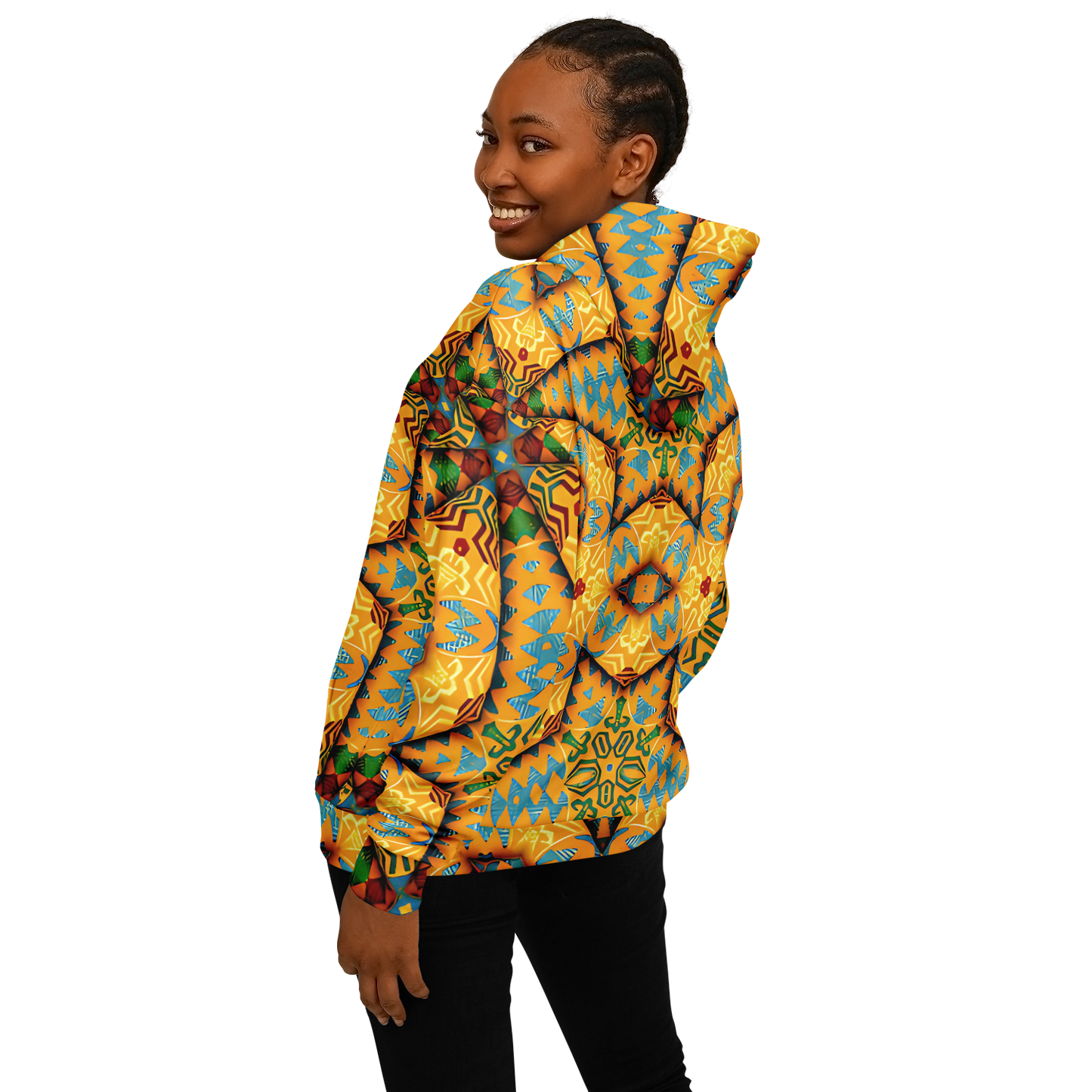 Women's Golden Geometric Mosaic Pattern Heavyweight Oversized Hoodie