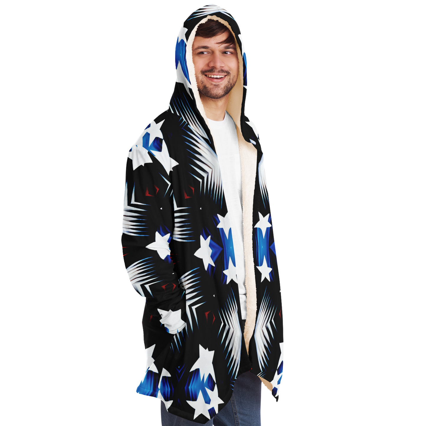 Men's Patriotic Starburst Pattern All-Over Print Men's All Over Print Microfleece Cloak