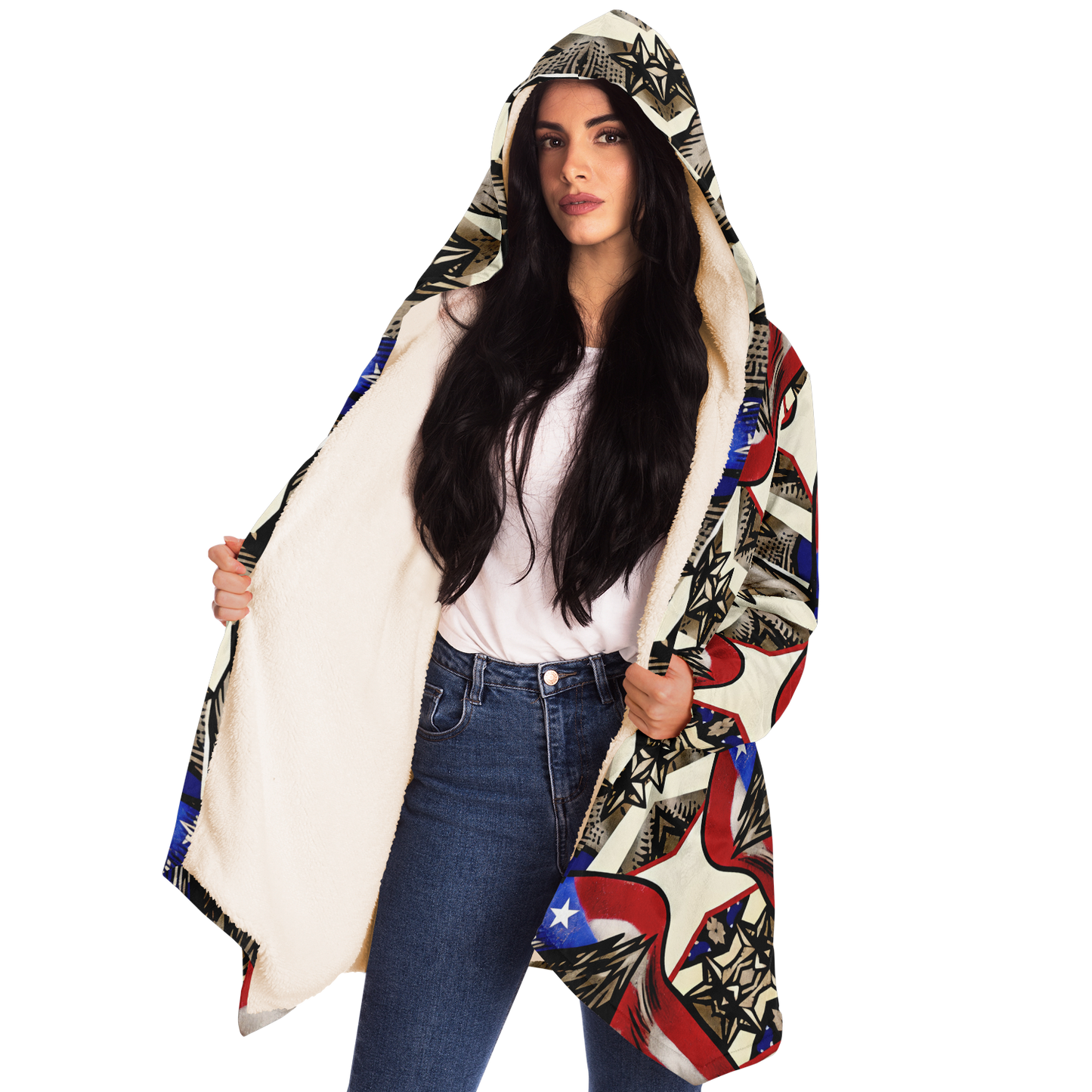 Women's Patriotic Star Kaleidoscope Pattern All-Over Print Microfleece Cloak