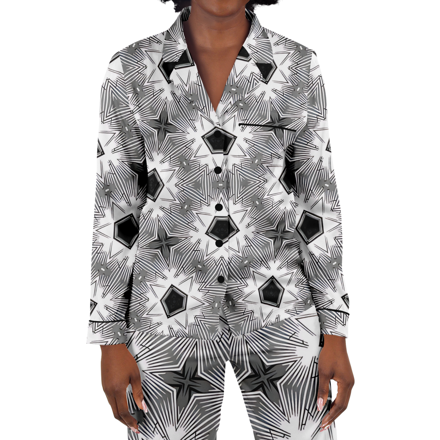 Women's Monochrome Tie-Dye Pattern Satin Pajamas