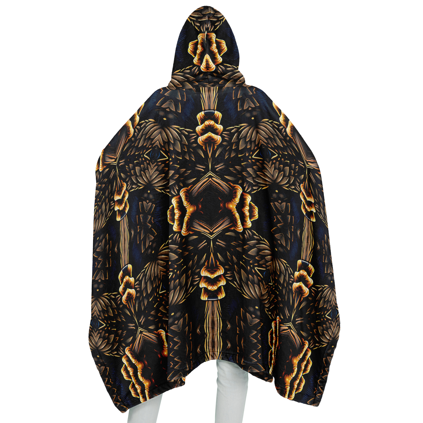 Women's Geometric Gold & Black Pattern Flannel Blanket Poncho