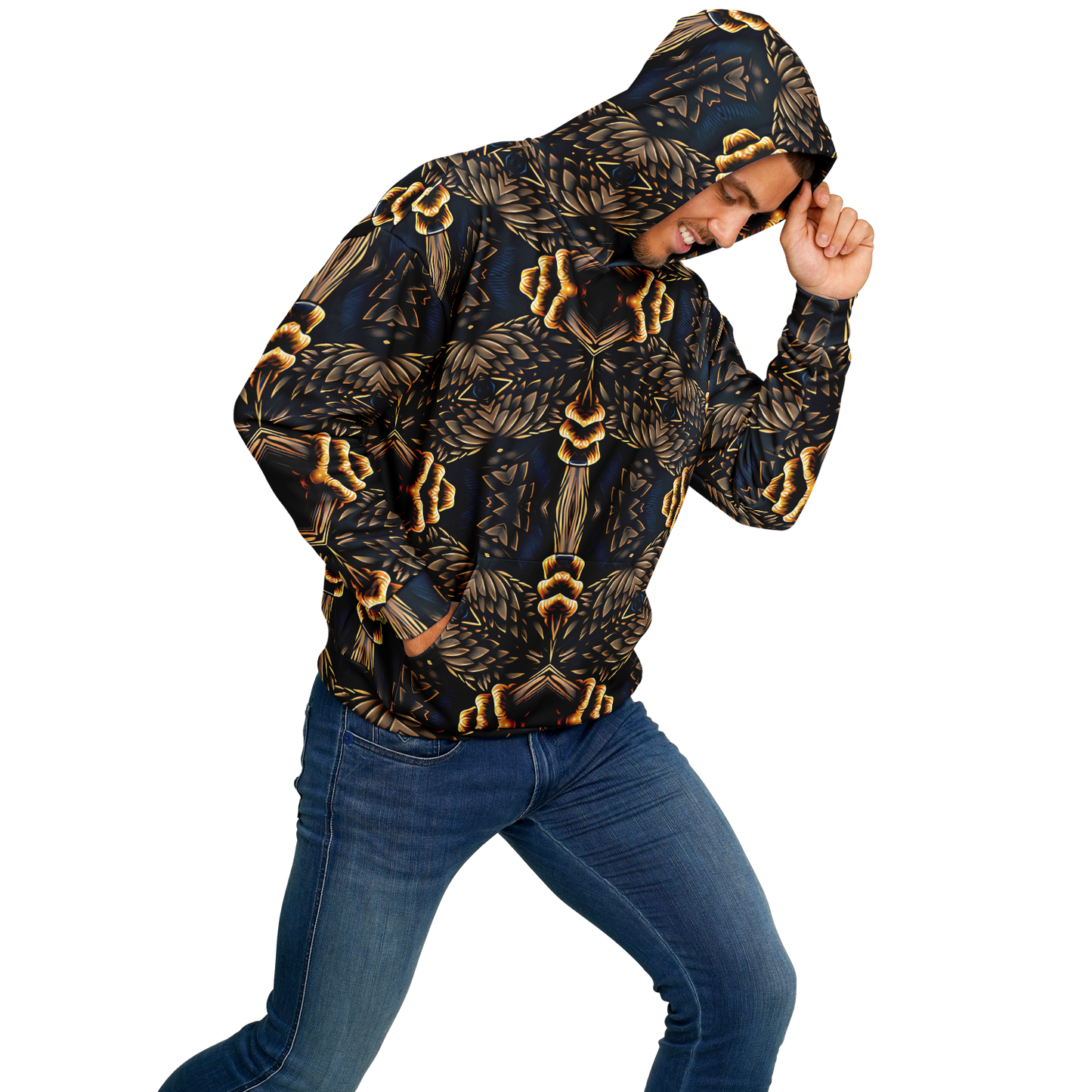 Men's Geometric Gold & Black Pattern Heavyweight Oversized Hoodie