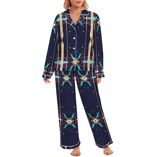 Women's Abstract Neon Geometry Pattern Print Women's Long Sleeve Satin Pajama Set