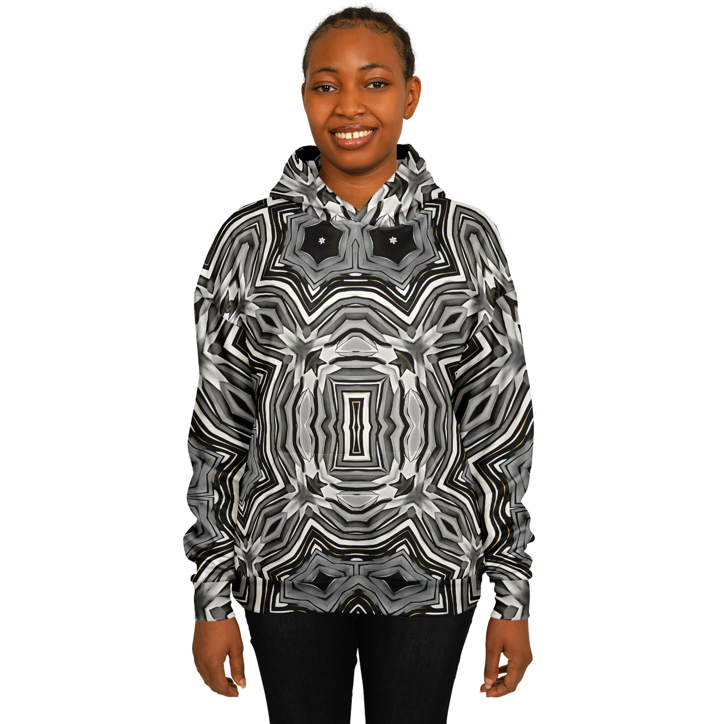 Women's Monochrome Kaleidoscope Pattern Heavyweight Oversized Hoodie