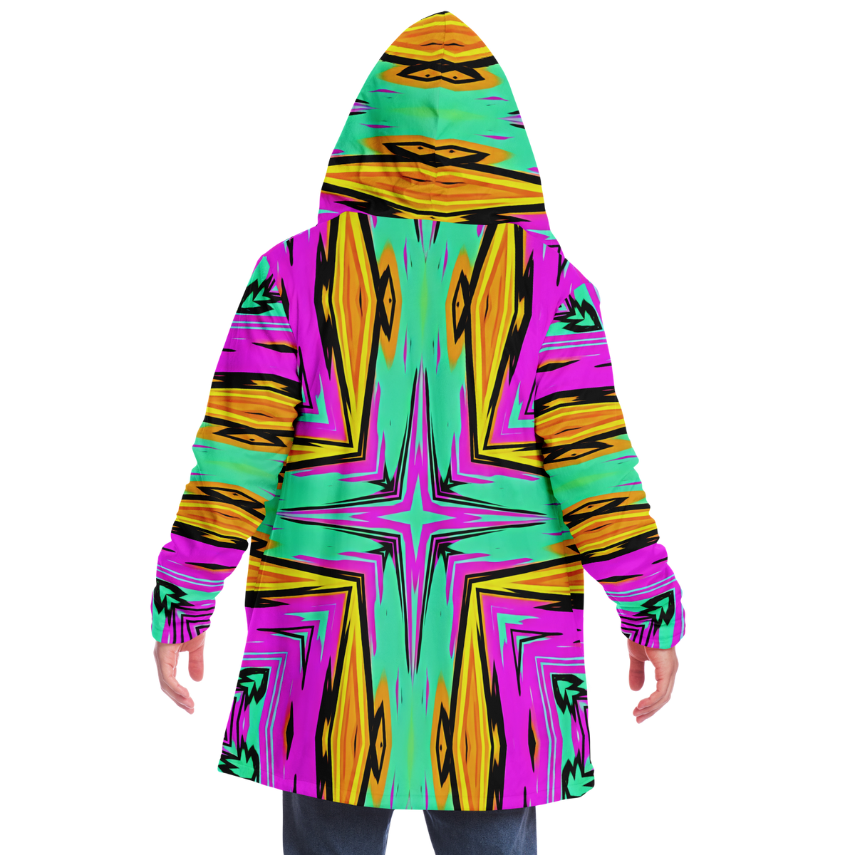 Men's Neon Geometric Star Pattern Design All Over Print Microfleece Cloak