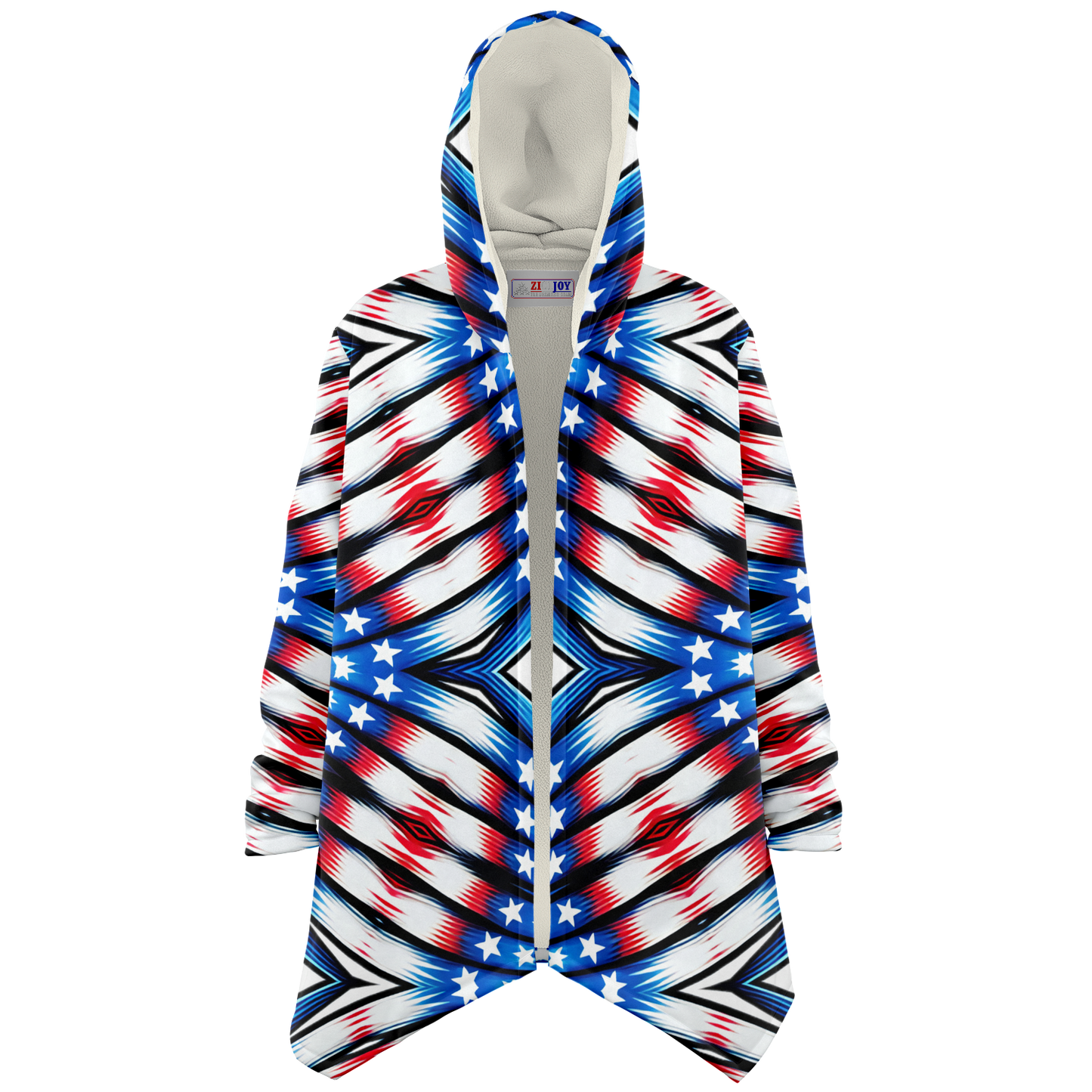 Women's Red White Blue Geometric Pattern All-Over Print Microfleece Cloak