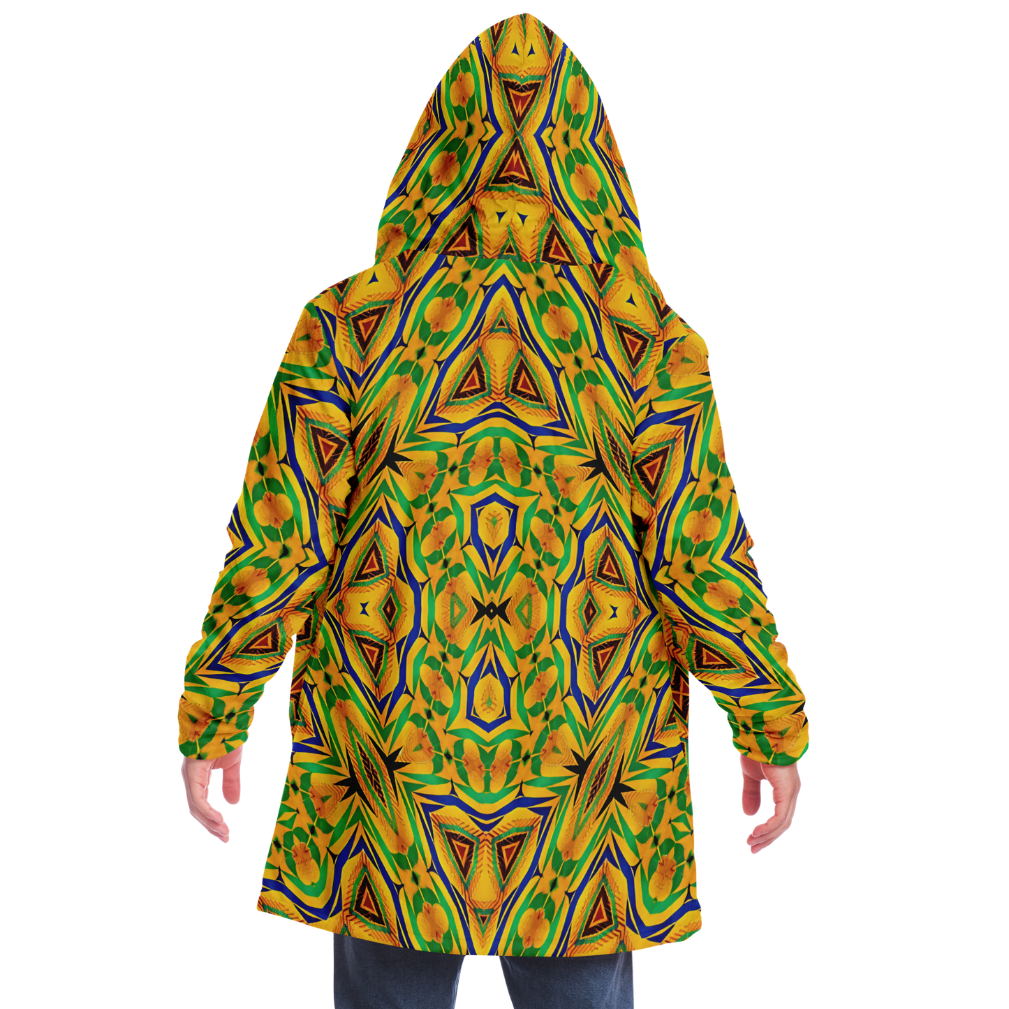 Men's Vibrant Yellow Green Geo Kente Pattern All-Over Print Microfleece Cloak